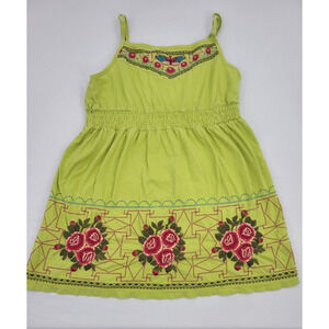 Johnny Was Strappy Embroidered Summer Tunic Mini Dress Large Green Boho Flower